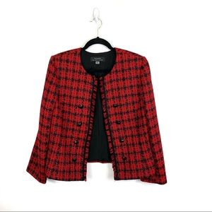 Tahari Red/Black Plaid Glittery Blazer Size 14